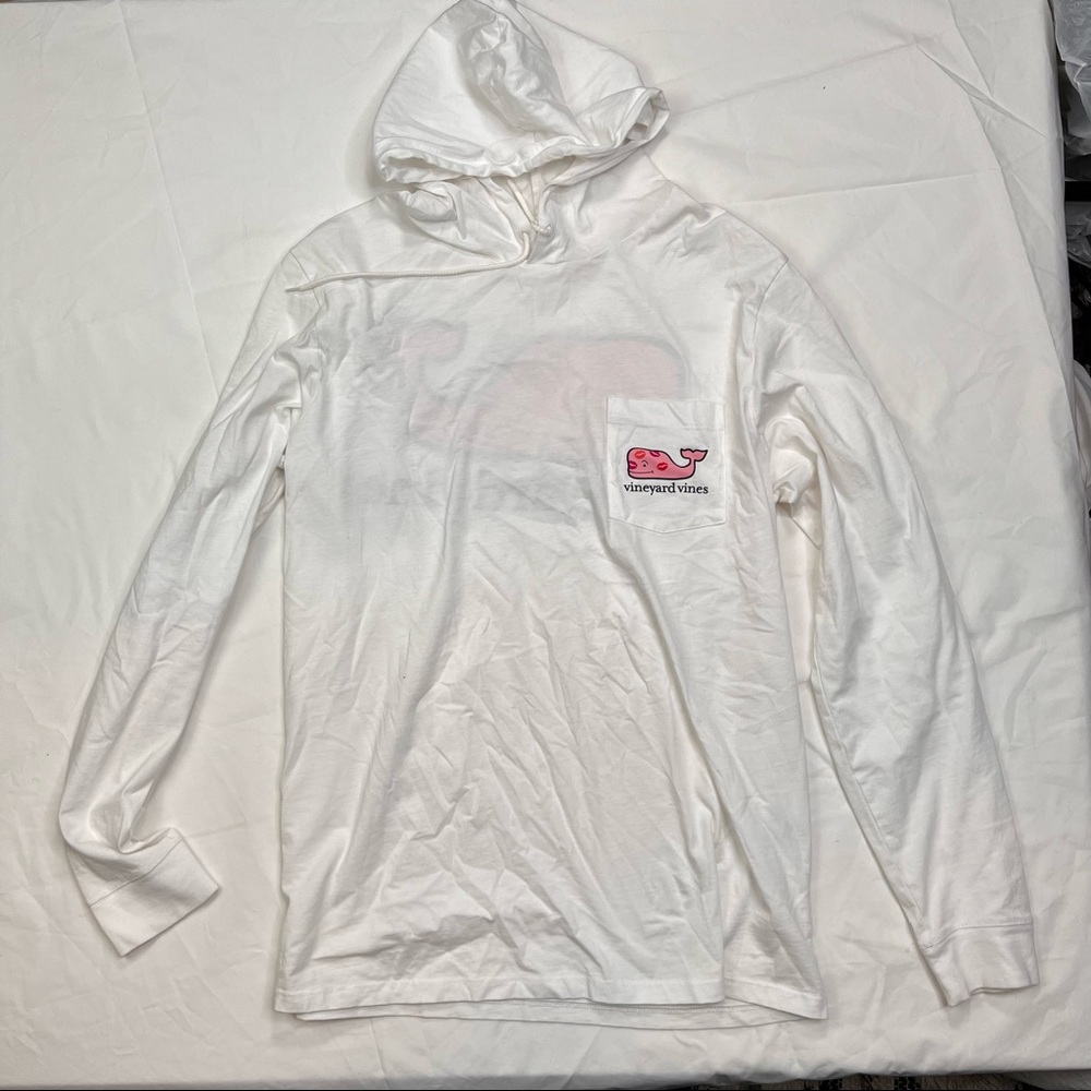 Vineyard Vines Edgartown Whale LS Hoodie White / Pink Women's L A040222 Cotton
